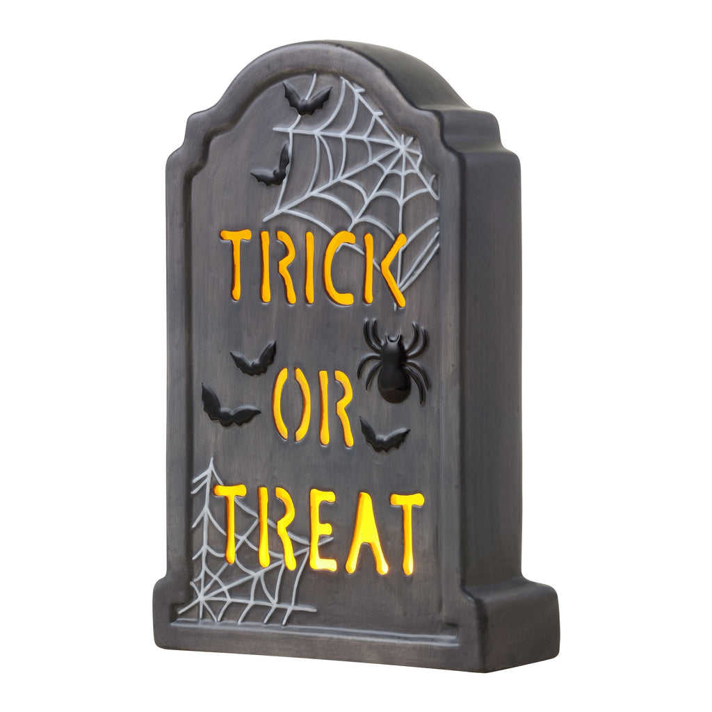10 in. Ceramic LED Tombstone - Trick or Treat