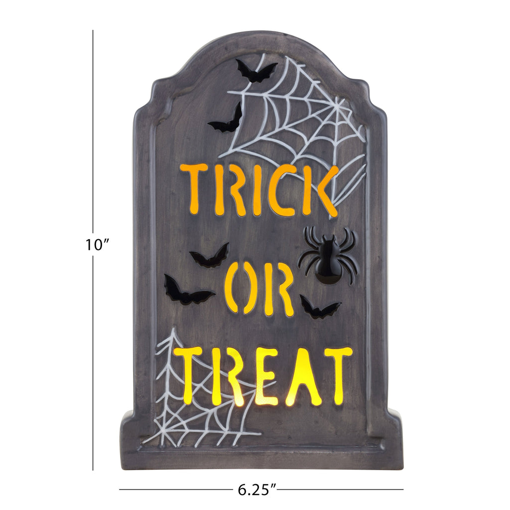 10 in. Ceramic LED Tombstone - Trick or Treat