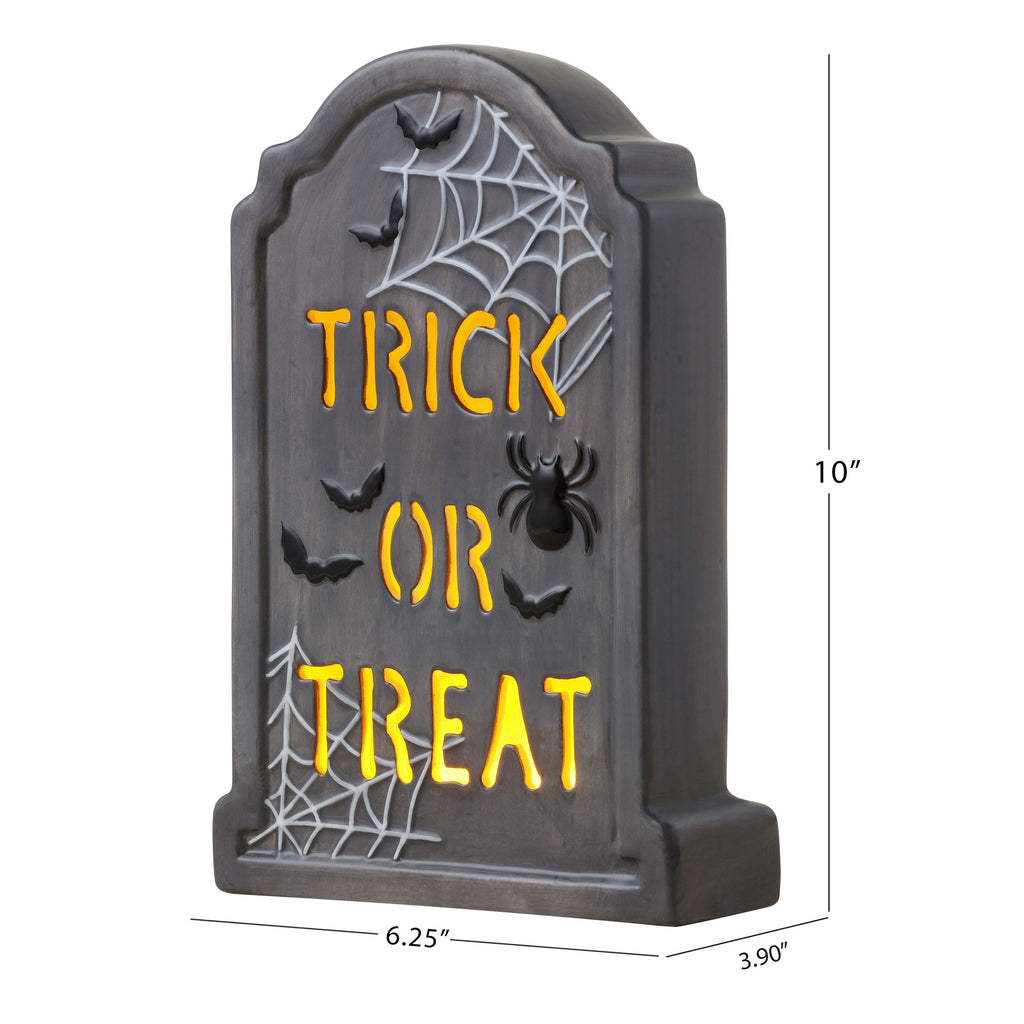 10 in. Ceramic LED Tombstone - Trick or Treat
